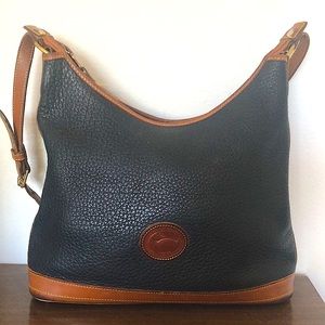 Dooney & Bourke Vintage Blue Tan All Weather Pebble Leather Hobo Shoulder Bag